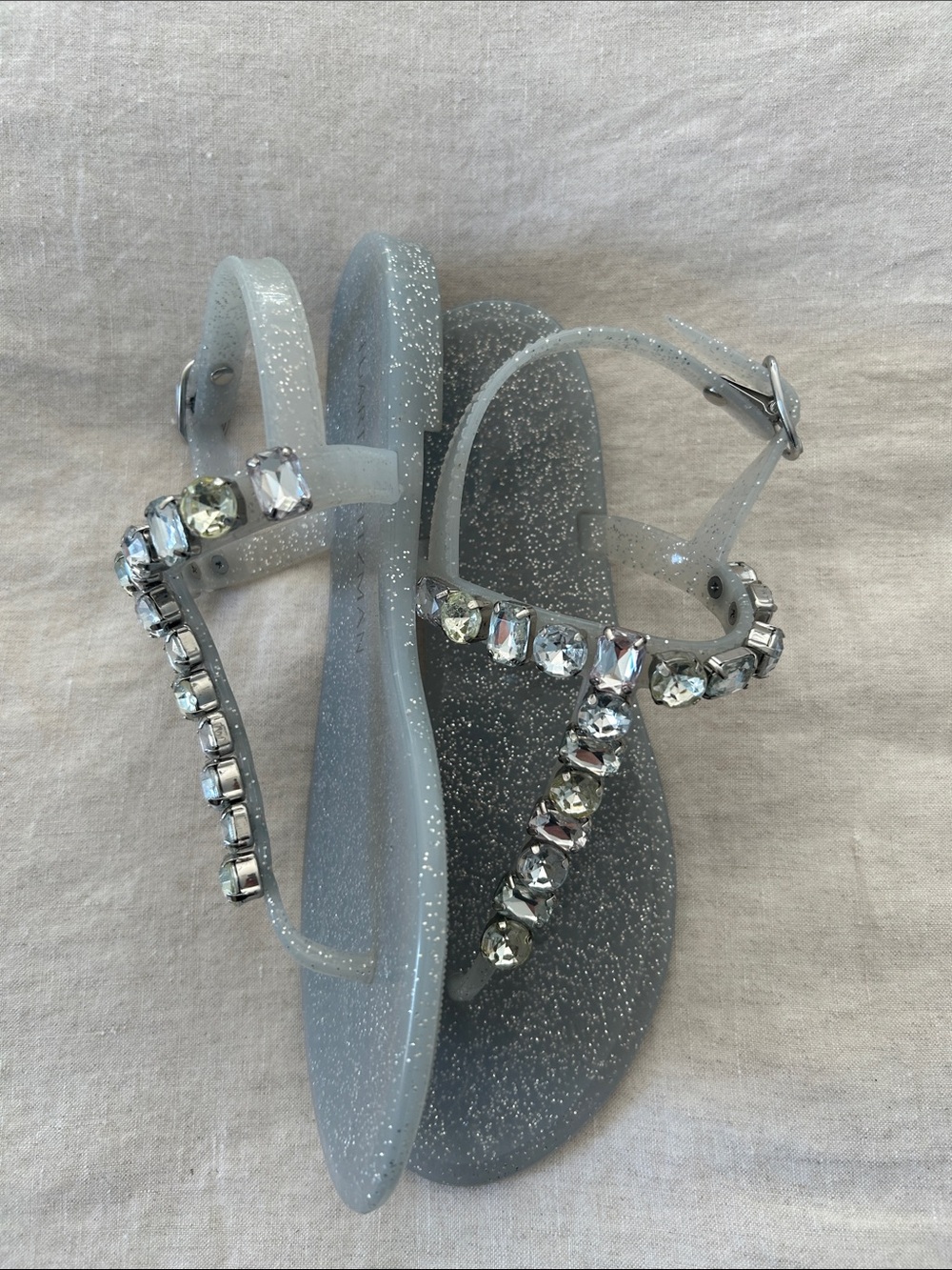 Stuart Weitzman Silver Sparkle Jeweled Jelly Sandals - Picture 4 of 8